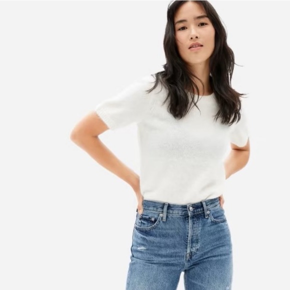 Everlane The Alpaca Sweater Short Sleeve Tee in "Bone" Cream Size M - Picture 1 of 9